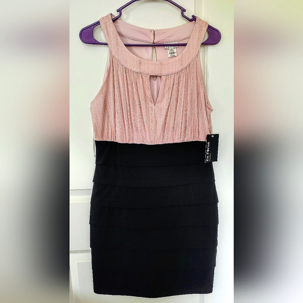 Enfocus Studio Blush Pink and Black Midi Dress